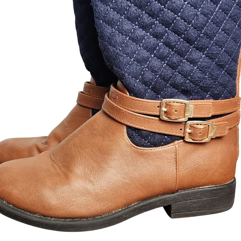 Nautica girls tall boot quilted navy &‎ brown Size 1